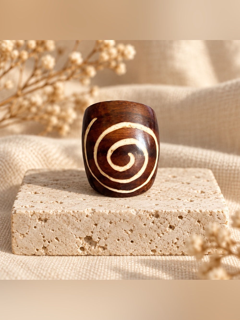 Handcrafted Brown Wooden Spiral Statement Ring